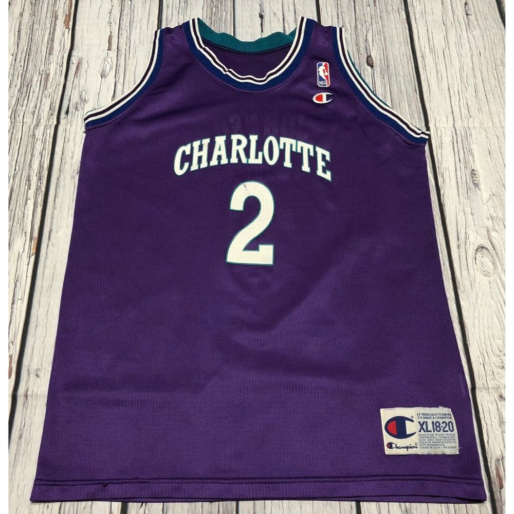 Vtg 90’s Champion Charlotte Hornets Larry Johnson Jersey #2 Youth XL Made In USA